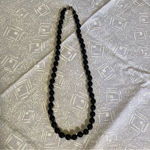 Vintage Unbranded Black Glass Bead 18” Necklace Hand Knotted Lobster Clasp